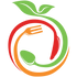 A vibrant logo with a green leaf design, featuring a fork and spoon forming a circle.