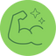 Green icon: flexing bicep with sparkles.